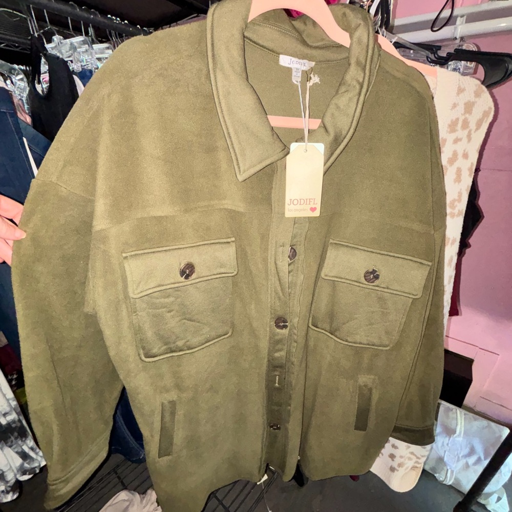 JODIFL Olive Green Fleece button up Jacket NWT